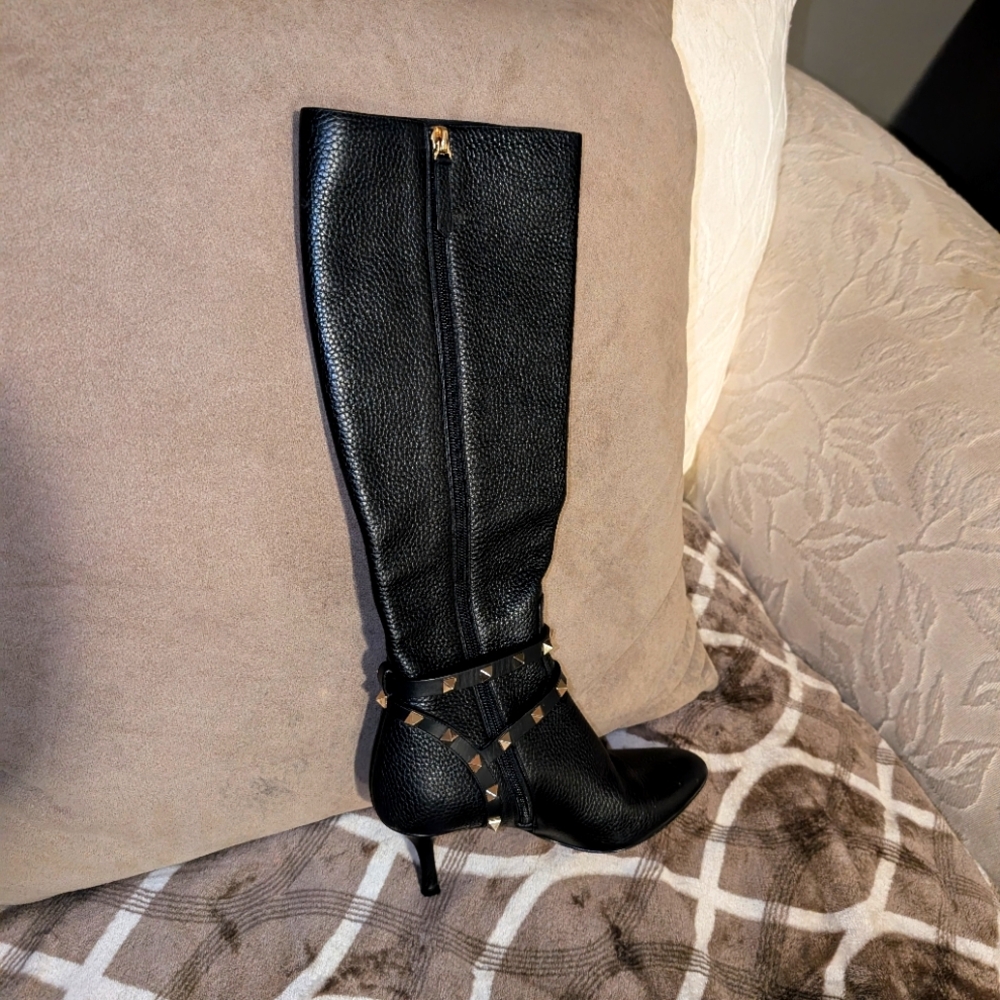 Valentino Garavani Womens Rockstud Pointed Stiletto Heel Knee Boot 35.5  Black